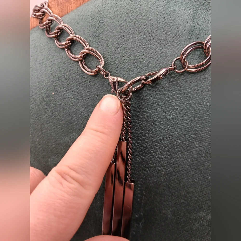 Premier Designs Gunmetal Statement Tassel Necklace Long Fringe Pendant
